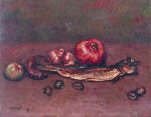 Nature morte avec des oignons et du hareng